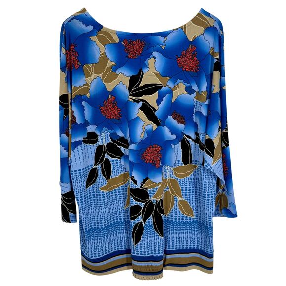 JM Collection Sz XL Super Stretchy Blue Tropical Beach Blouse Shirt Top Hawaii - Picture 7 of 7